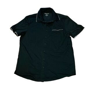 Awearness Kenneth Cole, short sleeve black knit Button up shirt, Medium